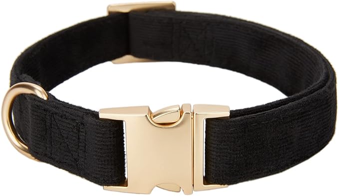 Soft Cotton Dog Collar with Metal Buckle Adjustable Heavy Duty Comfy Corduroy Collars for Small Medium Large Dogs,Black,Medium