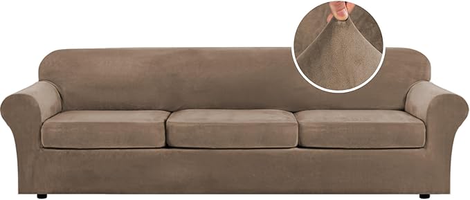 H.VERSAILTEX Modern Velvet Plush 4 Piece High Stretch Sofa Slipcover Furniture