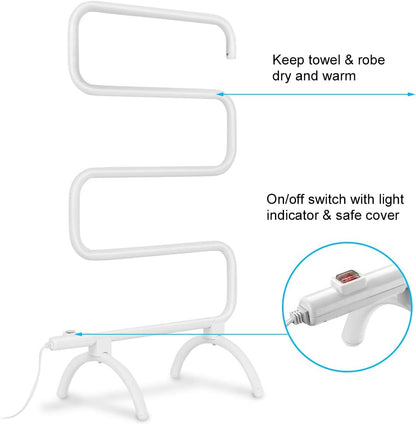 Electric Towel Warmer, S-Shaped Heated Towel Rack with Built-in Switch, Constant Temperature Control, 15 Min Fast Heating, Freestanding & Wall-Mounted Drying Rack for Bathroom, White