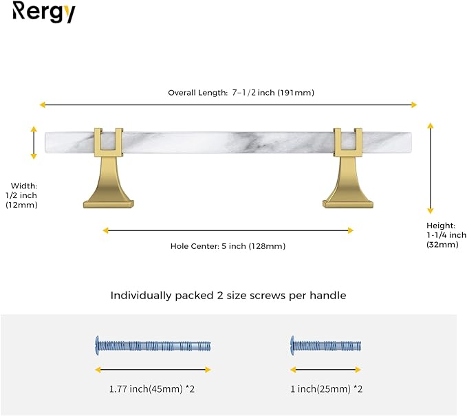 Rergy Cabinet Handles Marble Drawer Pulls and Knobs, T-Bar Hardware