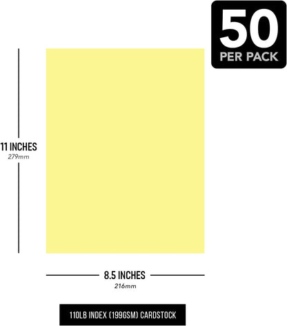 8.5 x 11" Canary Pastel Color Cardstock Paper - Great for Arts and Crafts, Wedding Invitations, Cards and Stationery Printing | Medium to Heavy Card Stock 110lb Index (199gsm) | 50 Sheets per Pack
