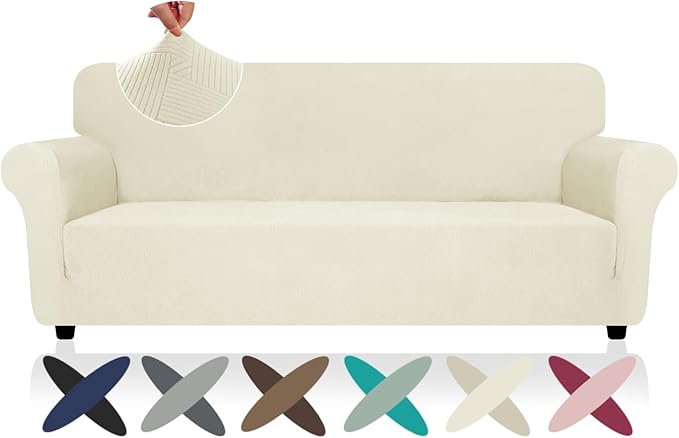 ZNSAYOTX Super Stretch Couch Cover, New Striped Sofa Covers Fitted Slipcovers