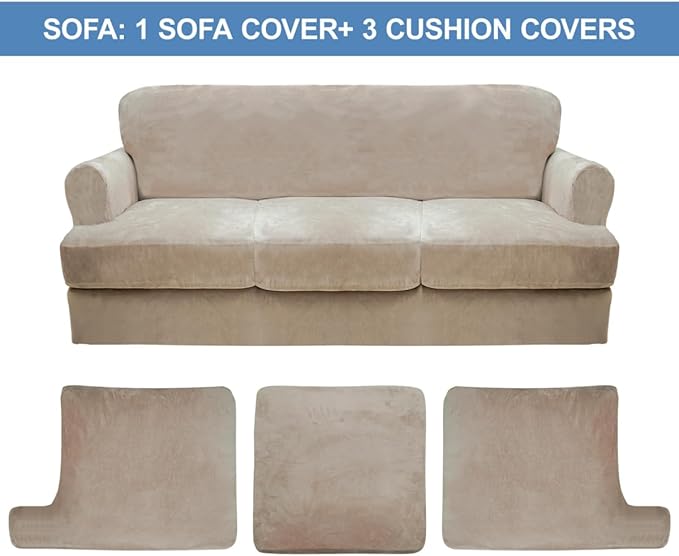 CUCRAF T Cushion Sofa Cover 4 Piece Slipcovers, Soft Thick Velvet Couch Cover