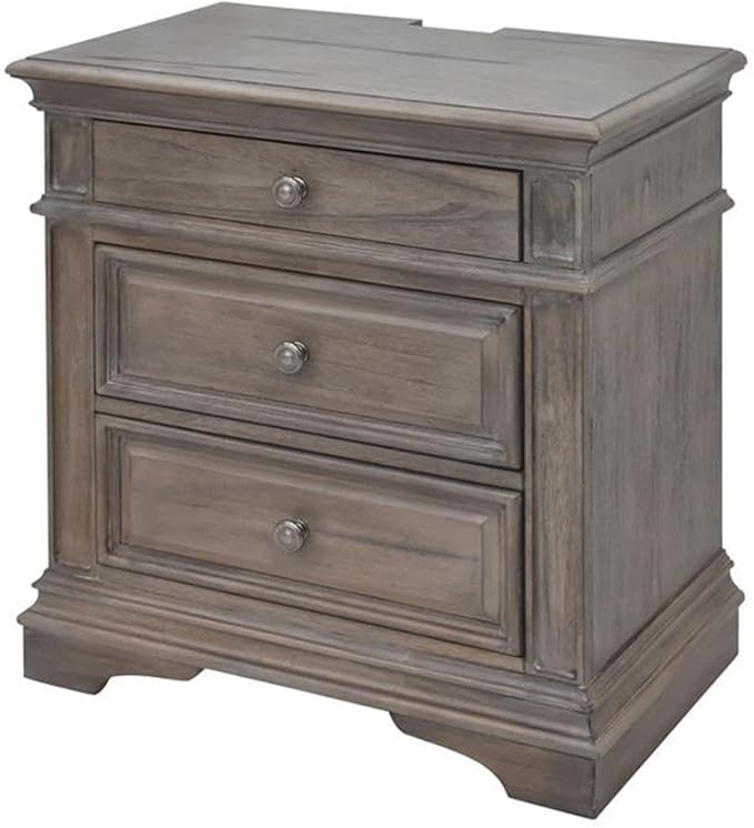 Pemberly Row King Panel Bed, Driftwood Gray Wood Frame, Upholstered Button