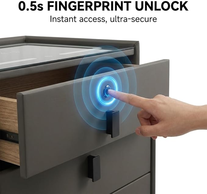 Smart Nightstand with 3 Drawers, Tri-Color Lights, Wireless Charging Port and