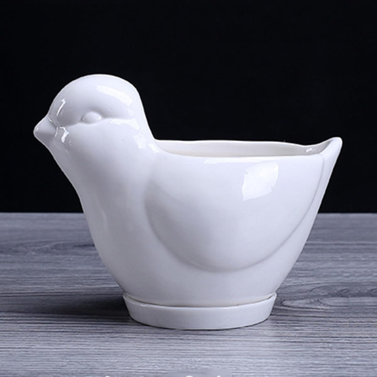 Yardwe Ceramic Bird Shape Succulent Plant Container with Tray Small White Flower Pot for Indoor Desktop Decor