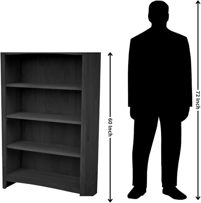 Solid Wood Bookcase 60" High Unfinished Parawood Shelves, Adjustable Storage