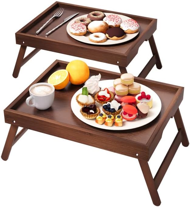Fibogollo 2 Pack Bamboo Bed Tray Table