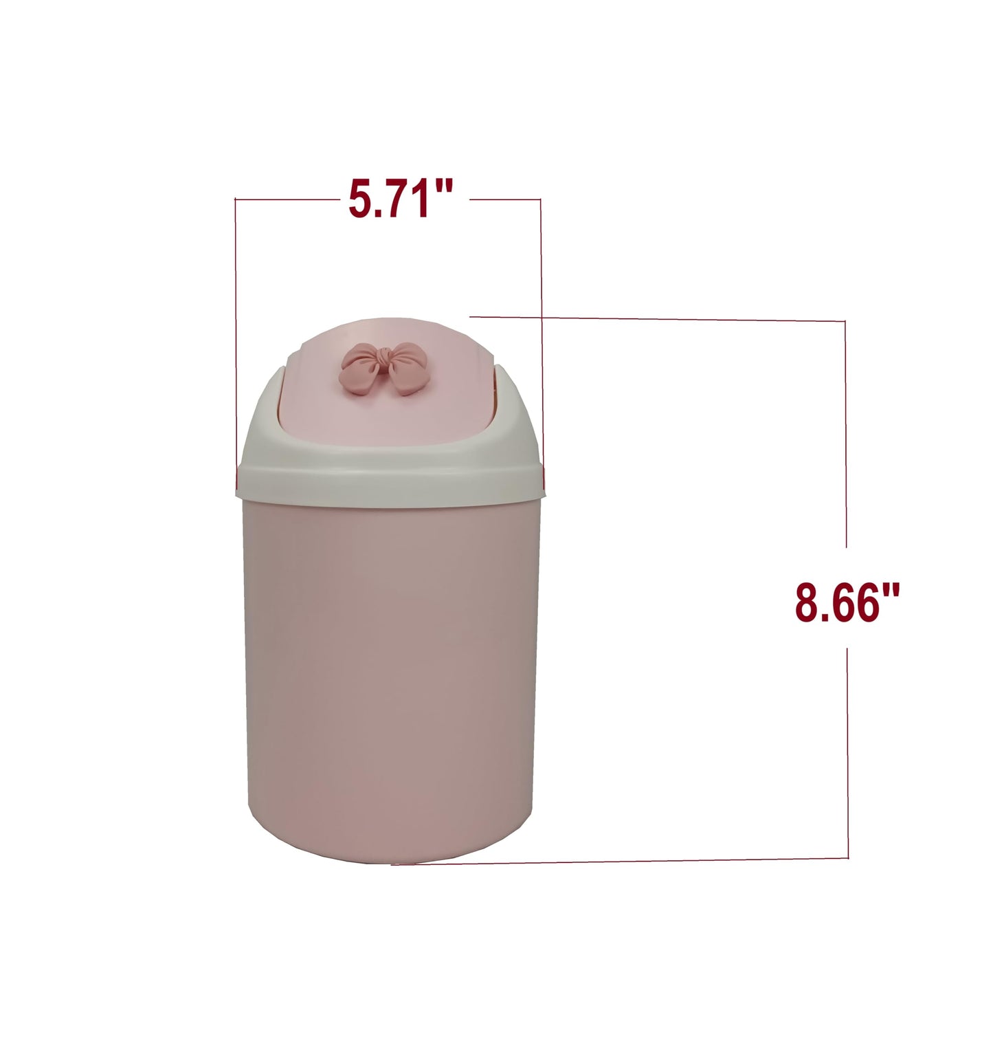 WQURC Mini Pink Desktop Trash Can with Swing Lid, Resin Bow Accent – 3.5L Compact Odor Control Small Waste Bin, Durable Plastic Tabletop Garbage Pail, Exclusive Only for Desktop Tiny Garbage Storage