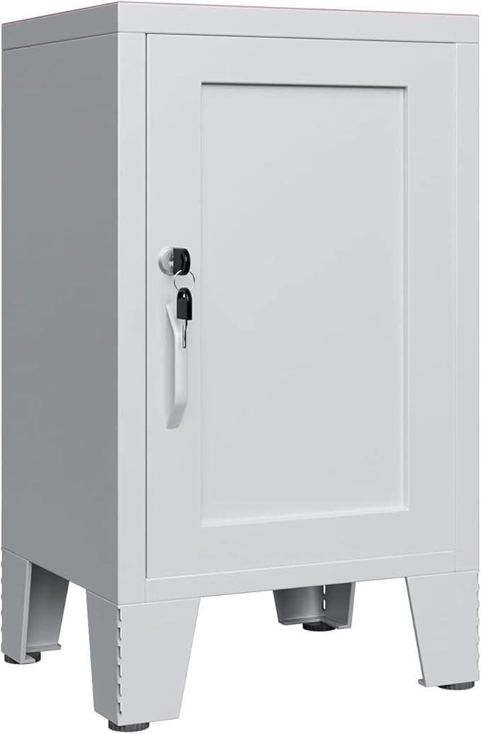 ALBAD Metal Nightstand with Lockable Cabinet, Compact Mini Locker Bedside Table