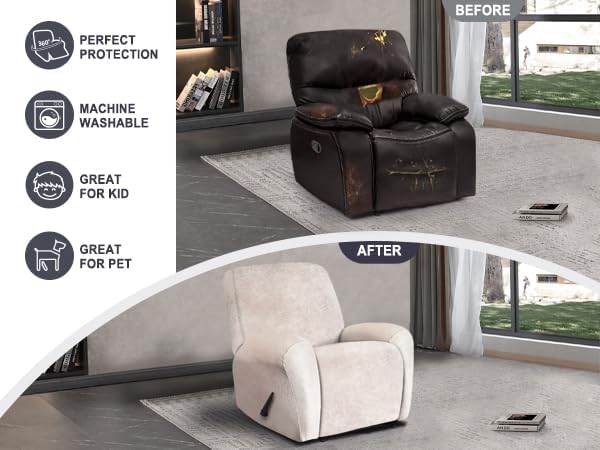 ANARACHON Leather Look Recliner Chair Covers, 4-Pieces Stretch Recliner Cover