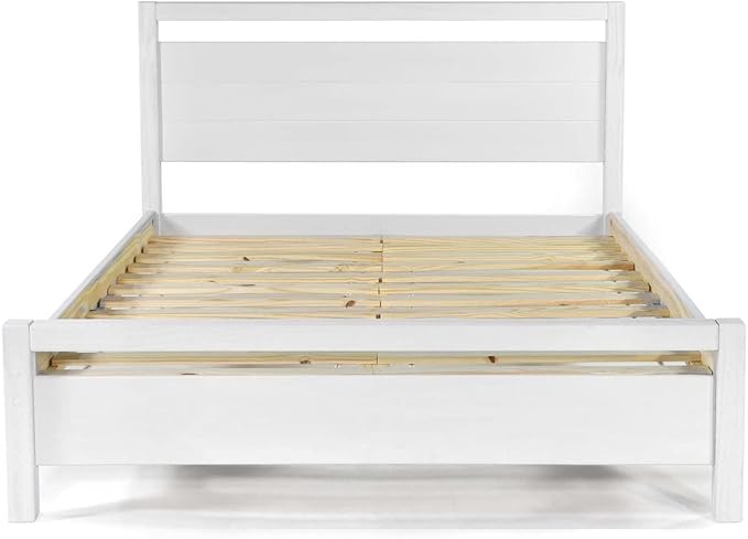 Grain Wood Furniture Loft Queen Size Solid Wood Bed, Brushed White