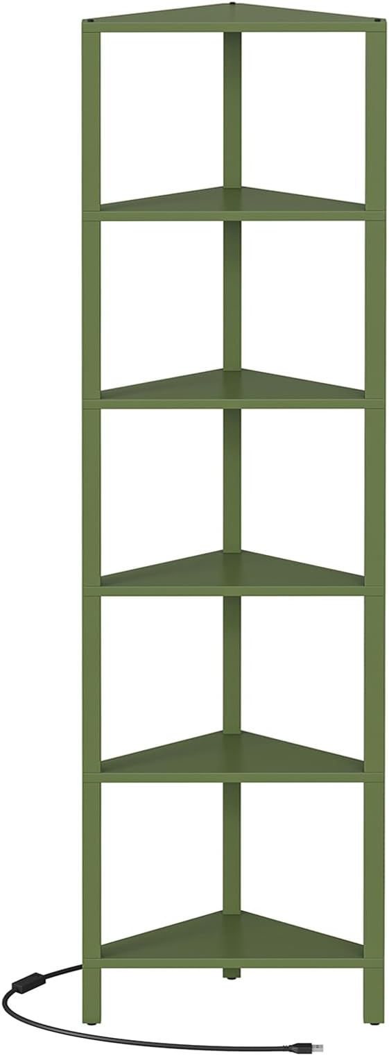 TUTOTAK Corner Shelf with LED Light, 6-Tier Corner Bookshelf