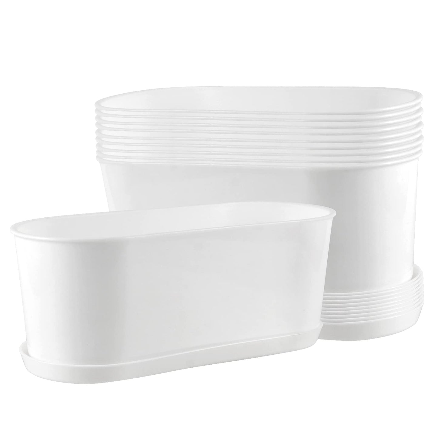 NINGWAAN 10 Pack 9 x 3.5 x 3.3 Inch Rectangle Window Planter Boxs, White Plastic Plant Pot with Saucers and Drainage Hole, Plastic Plant Pot for Windowsill Balcony Garden Home Office