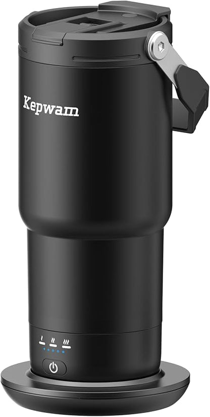 Kepwam Self-Heating Travel Mug 20oz, Temperature-Controlled Coffee Warmer Mug, Smart Travel Coffee Mug Keep Coffee Drinks Hot, Heated Mug Great for Driver Outdoor Fits Car Cup Holders
