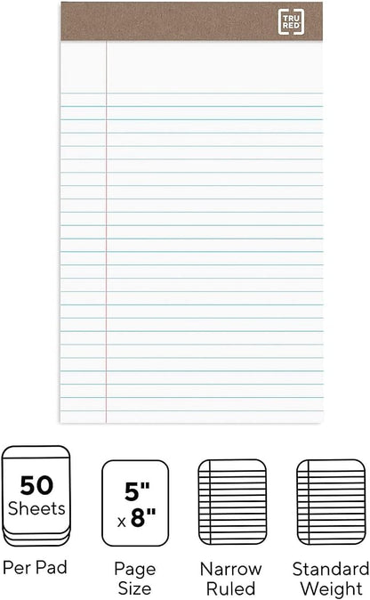 STAPLES 491461 Notepads 5-Inch x 8-Inch Narrow White 50 Sheets/Pad 12 Pads/PK (18592STP)