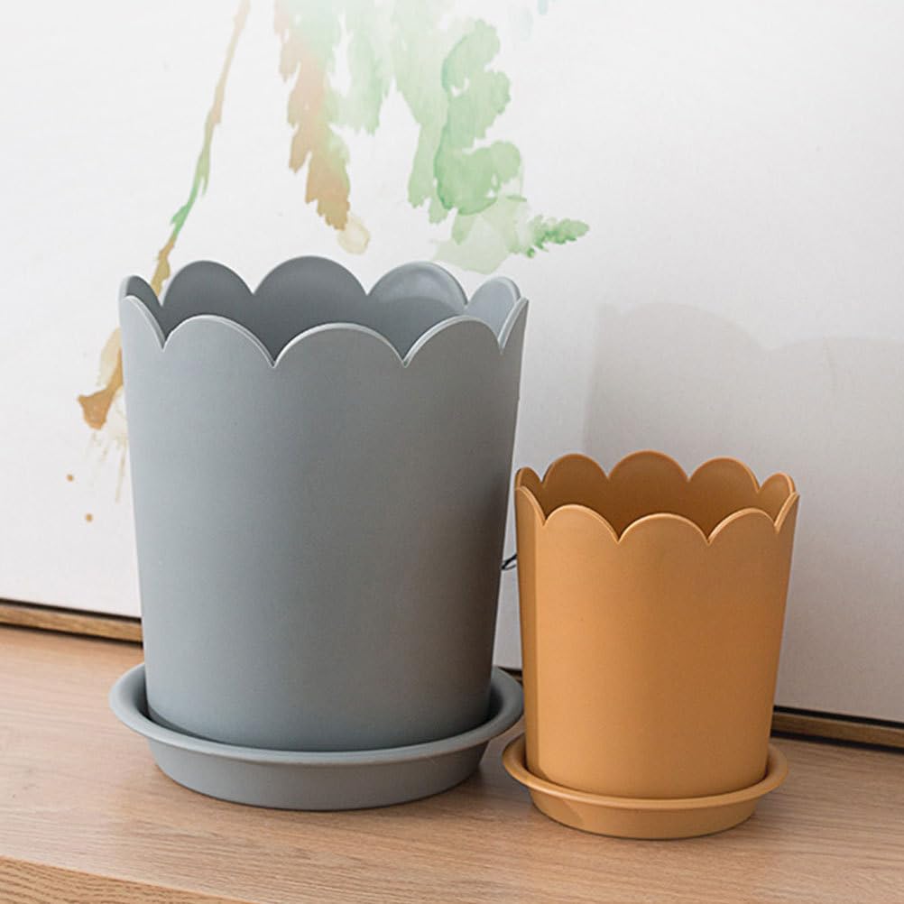 Kisangel 10 Sets Flowerpot Indoor Bonsai Plant Nursery Pot Garden Cotta Pots Cotton Rounds Holder Flowers Decor Tray Decor Artificial Plants with Tray Office Potted Plant Plastic
