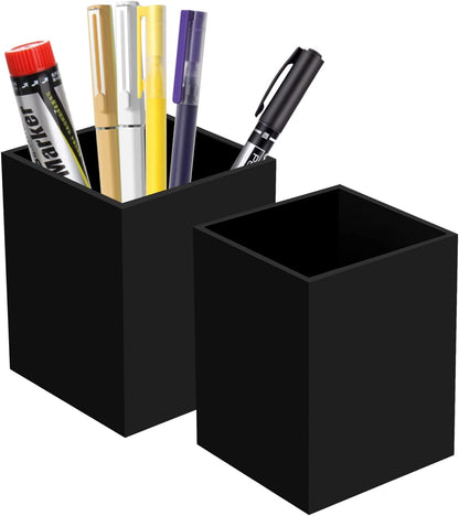 2 Pack Acrylic Pen Pencil Holder, Black Makeup Brush Holder Cup Storage Office Desktop Desk Table Stationery Organizer