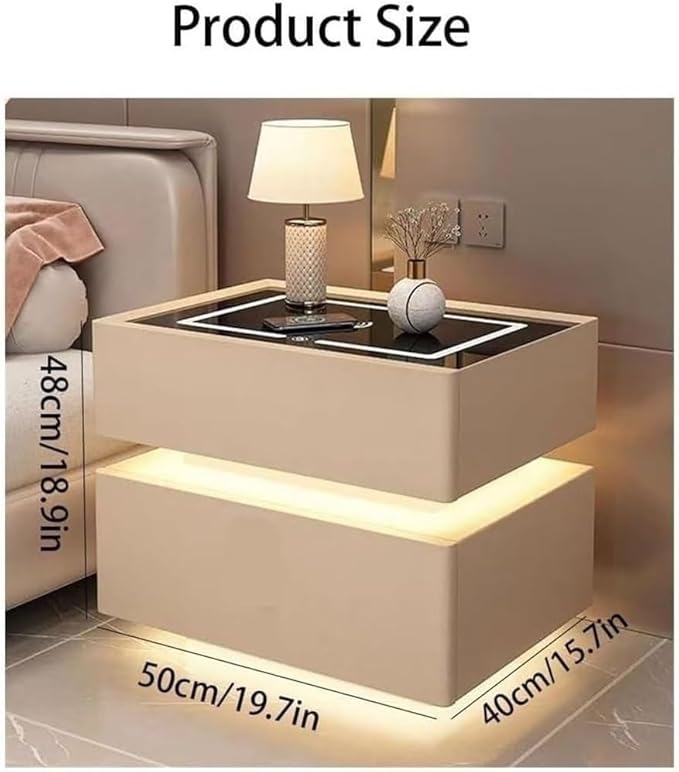 Smart Nightstand with Wireless Charging, LED Nightstand, Night Table Bedside