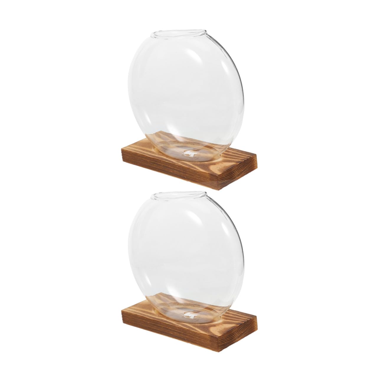 HYTROVE 2Pcs Hydroponic Glass Vase with Wooden Base, Propagation Planter for Indoor Plants, Desktop Terrarium Station for Home and Office Decor