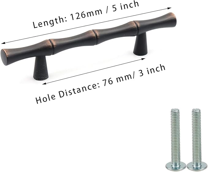 2PCS Bamboo Cabinet Pulls 3 Inch Hole Distance Dresser Handle Black and Red