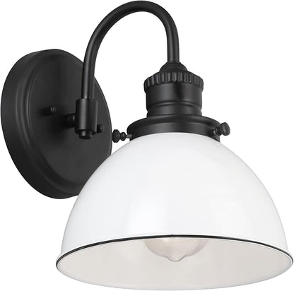 Design House Savannah Rustic Farmhouse Wall Light, Dimmable, Matte Black, White Metal Shade, 8 in x 9.5 in x 10.13 in, 588293
