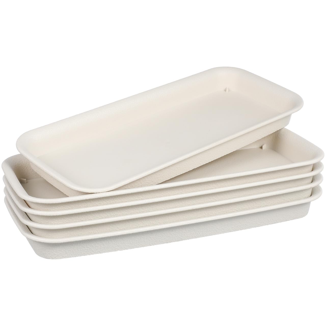 Alasum 5-Pack Beige Rectangular Plant Drip Trays - Durable Plastic Flower Pot Saucers for Windowsill Bonsai and Potted Plants - Water-Saving and Breathable Drainage Catch Trays for Indoor and Outdoor
