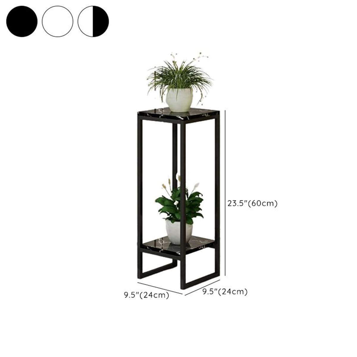 KWOKING Simple Square Multi-Level Wood Plant Table with Storage Shelf Floor-Standing Wrought Iron Planter Stand for Living Room Indoor Use Especially for Balconies Black 9" L x 9" W x 24" H