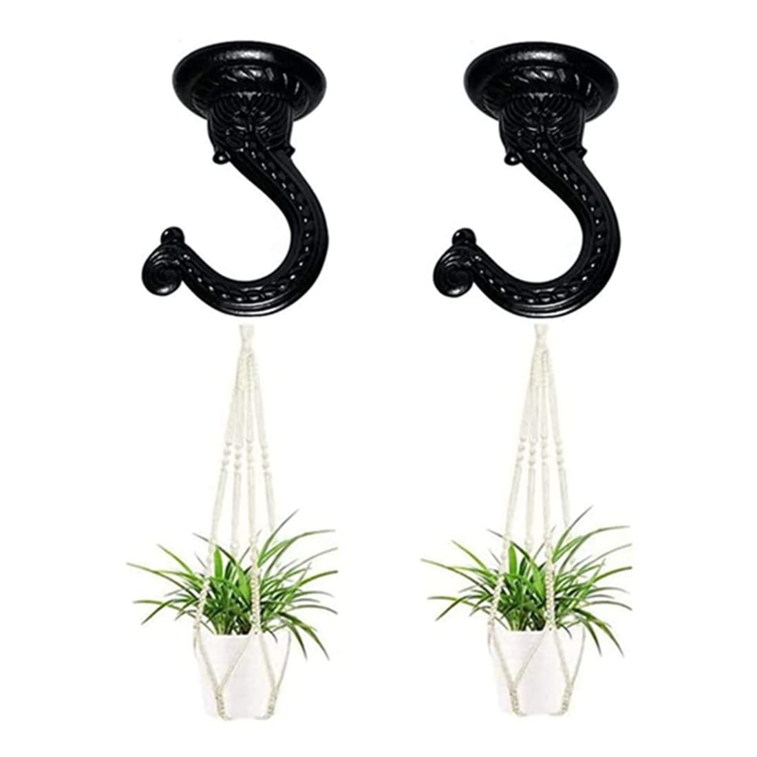 GDQLCNXB 6 Sets 55mm/2.17" Ceiling Metal Ceiling Hooks, Heavy Duty Swag Hooks with Hardware for Hanging Plants/Chandeliers/Wind Chimes/Ornament (Black Color)