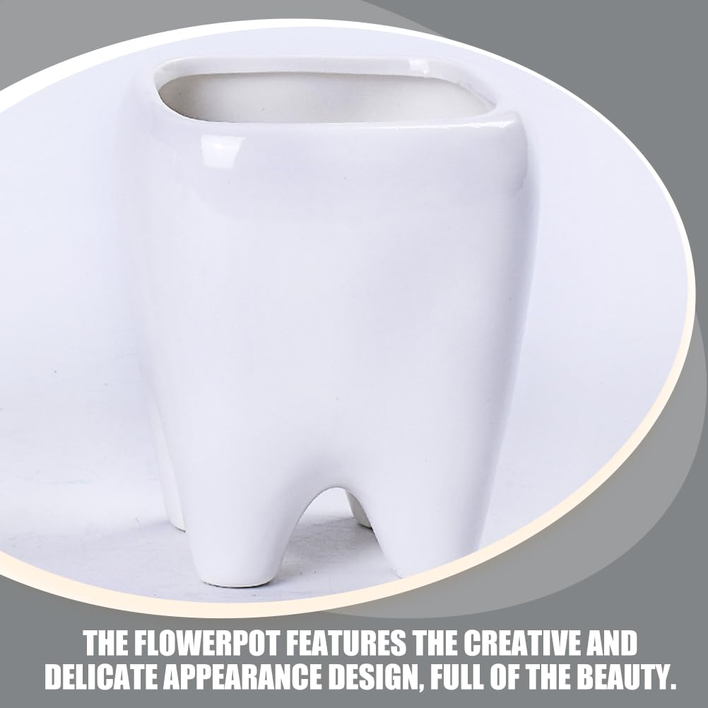 IWOWHERO Ceramic Tooth Flower Pot Small 3.34 Inch Decorative Planter for Succulents and Cactus Indoor Home Plant Holder