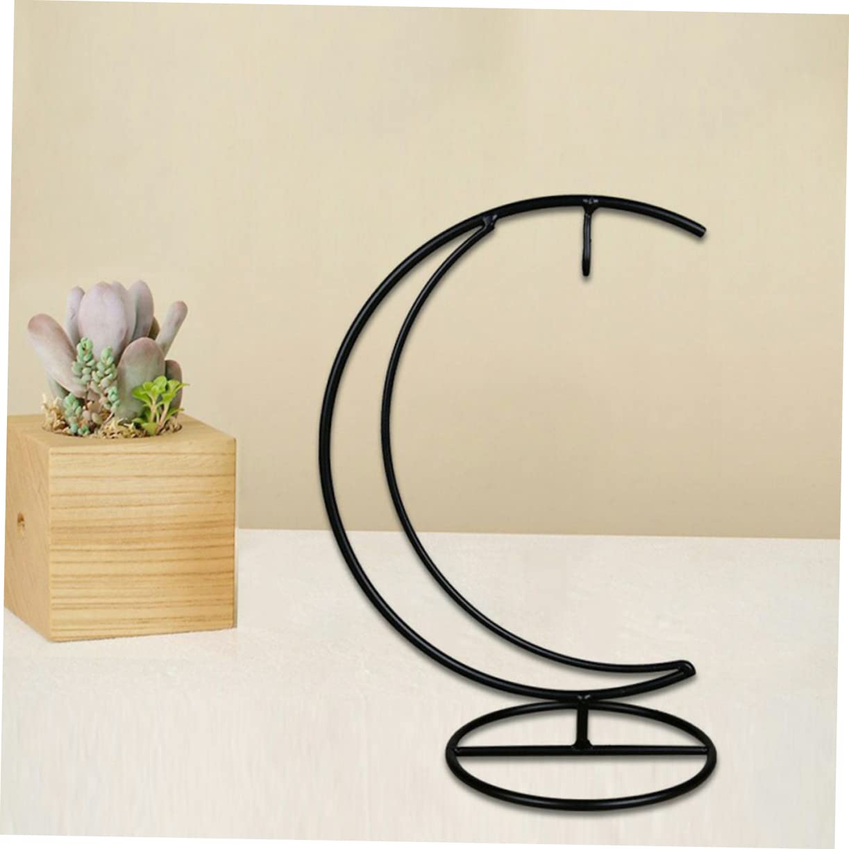 VALICLUD Creative Moon Pendant Ornament Display Stand Sturdy Iron Plant Holder for Glass Ornaments and Terrariums Compact Decorative Rack for Home Office Balcony and Party Use
