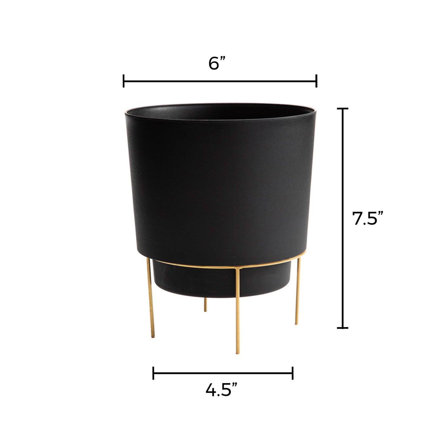 Bloem Hopson Decorative Resin Cachepot with Metal Stand, 6" Indoor and Outdoor Planter with Gold Metal Stand, Black