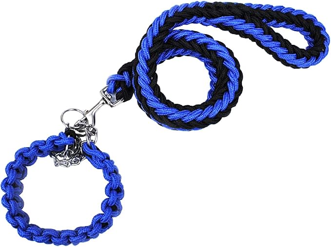 Love Dream Dog Collar and Leash Set, Heavy Duty Nylon Braided Rope Strong 4 FT Dog Leash and Martingale Training Collar for Small Medium Large Dogs Training and Walking (Blue & Black)