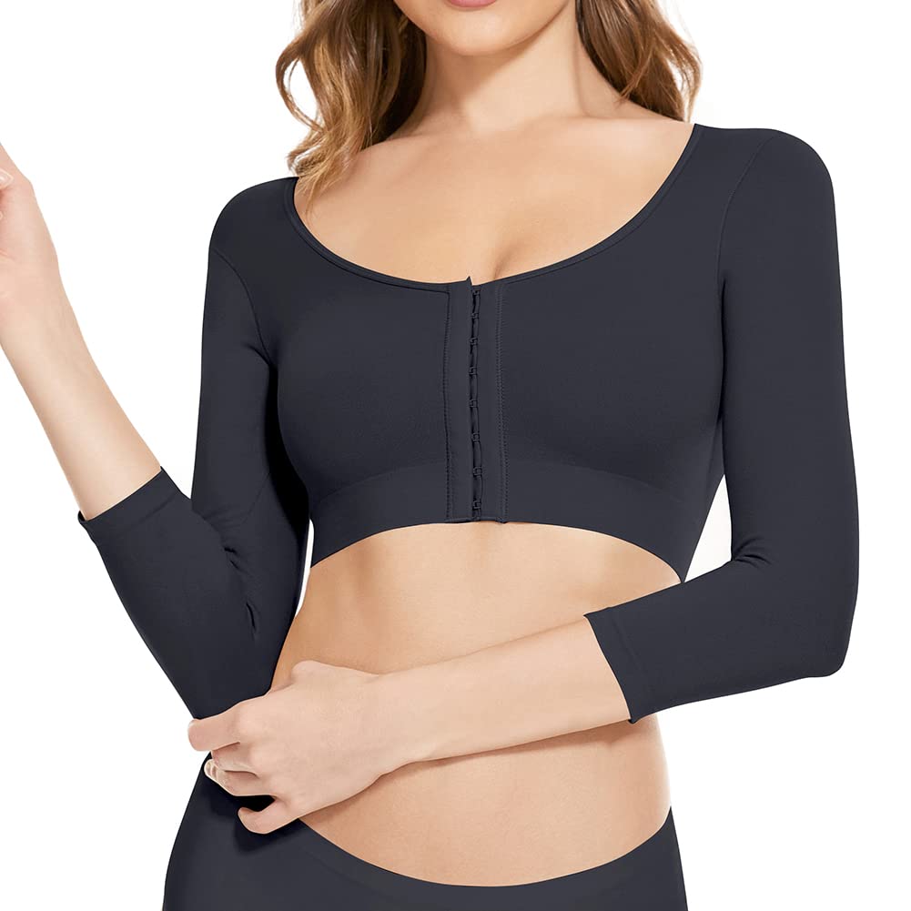 KSKshape Arm Shaper for Women Post Surgery Arm Lipo Compression Sleeves Front Closure Shapewear Bra Posture Corrector Tank Top,Black,M