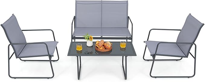 Tangkula 4 Pieces Patio Furniture Set, Outdoor Conversation Set