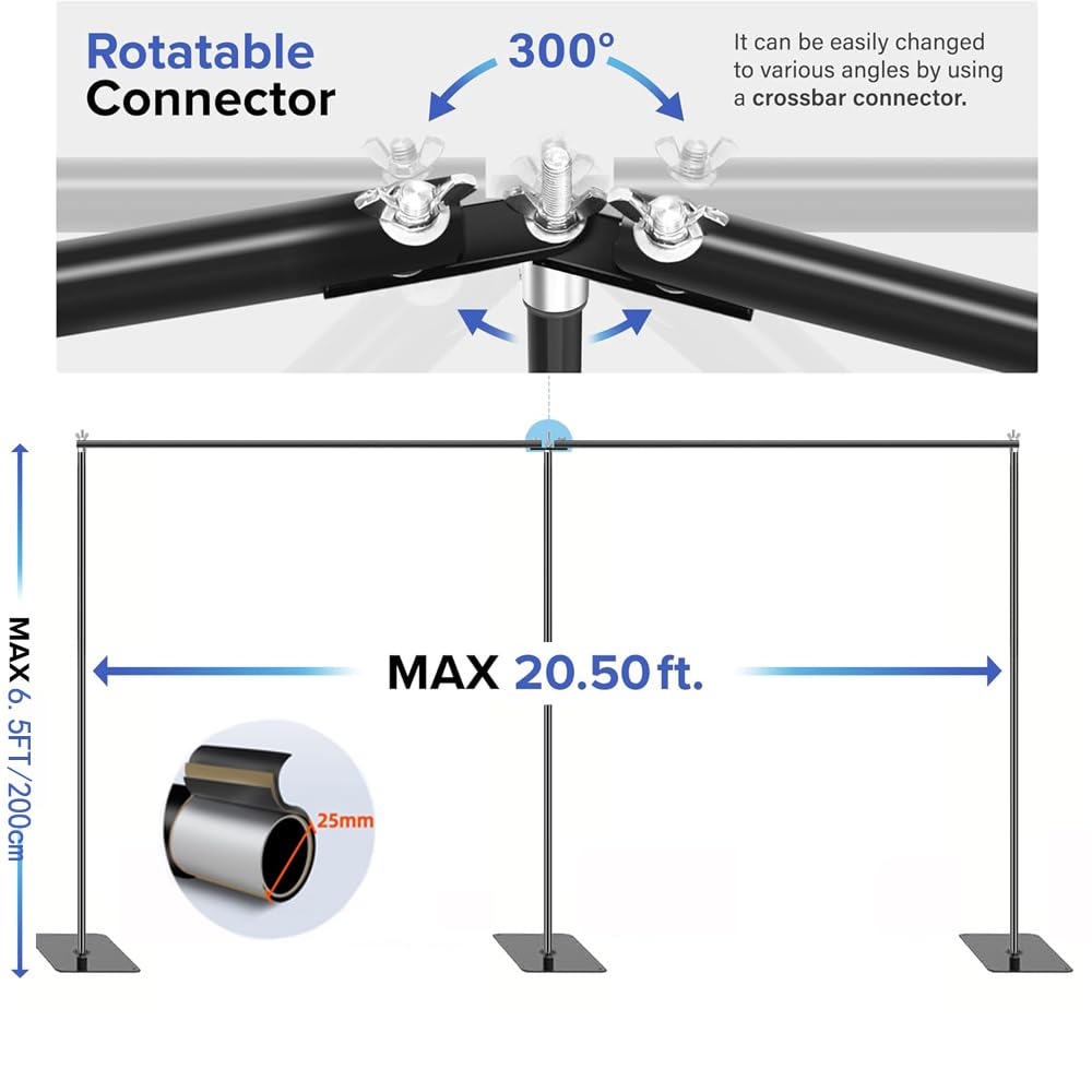 20x7.5ft Adjustable Backdrop Stand Support System Kit, Professional Photo Video Studio Background Stand with Adjustable Width & Height, for Studio, Wedding, Party, Outdoor Shooting