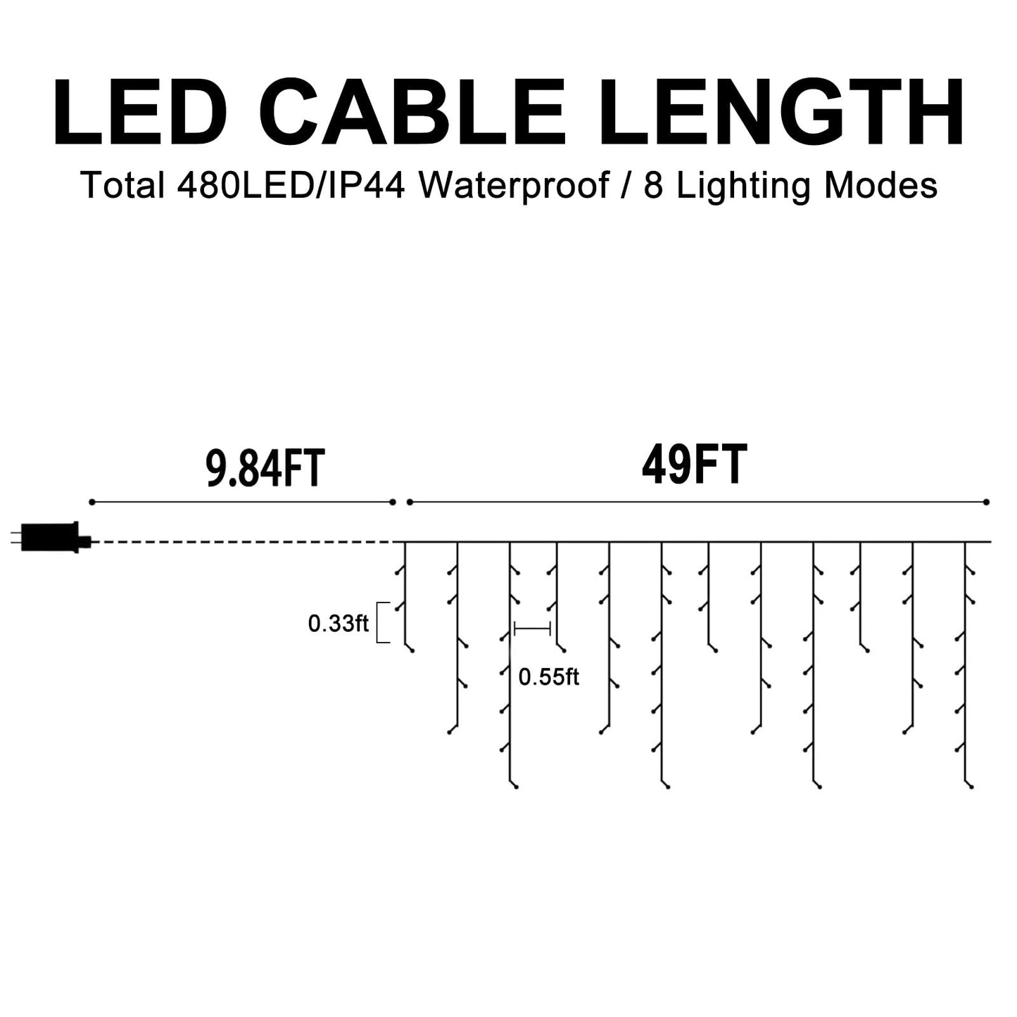 Heceltt Christmas Lights Outdoor, 49FT 480 LED Ice Lights for Outside, 90 Drops Ice String Lights with 8 Modes, Waterproof Timer & Memory for Outside Decor, Yard, Garden, Eaves, Patio, Party (Blue)
