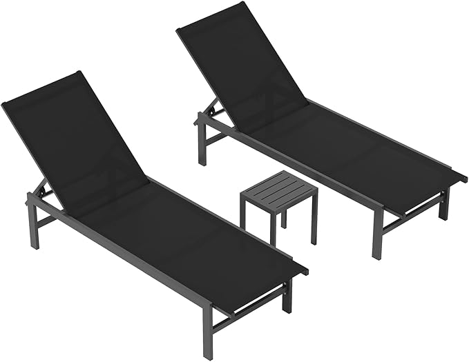 Vexwalx Outdoor Lounge Chairs Set of 3, Aluminum Chaise Lounge Chairs