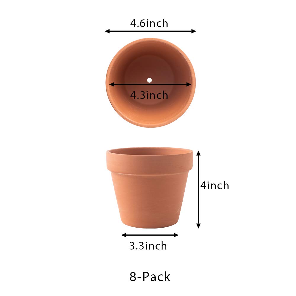Yishang 4.6 Inch Terracotta Clay Pots Pack of 8 - Mini Hand Craft Nursery Plant Pot Succulent Cactus DIY Pottery Planter Home Garden Windowsill Decoration