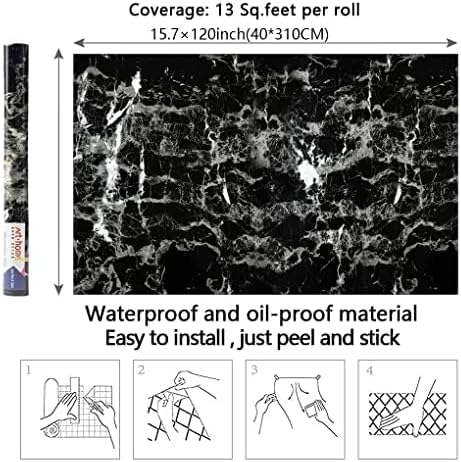 Arthome Black Marble Contact Paper, Peel and Stick Black Paper, Self Adhesive