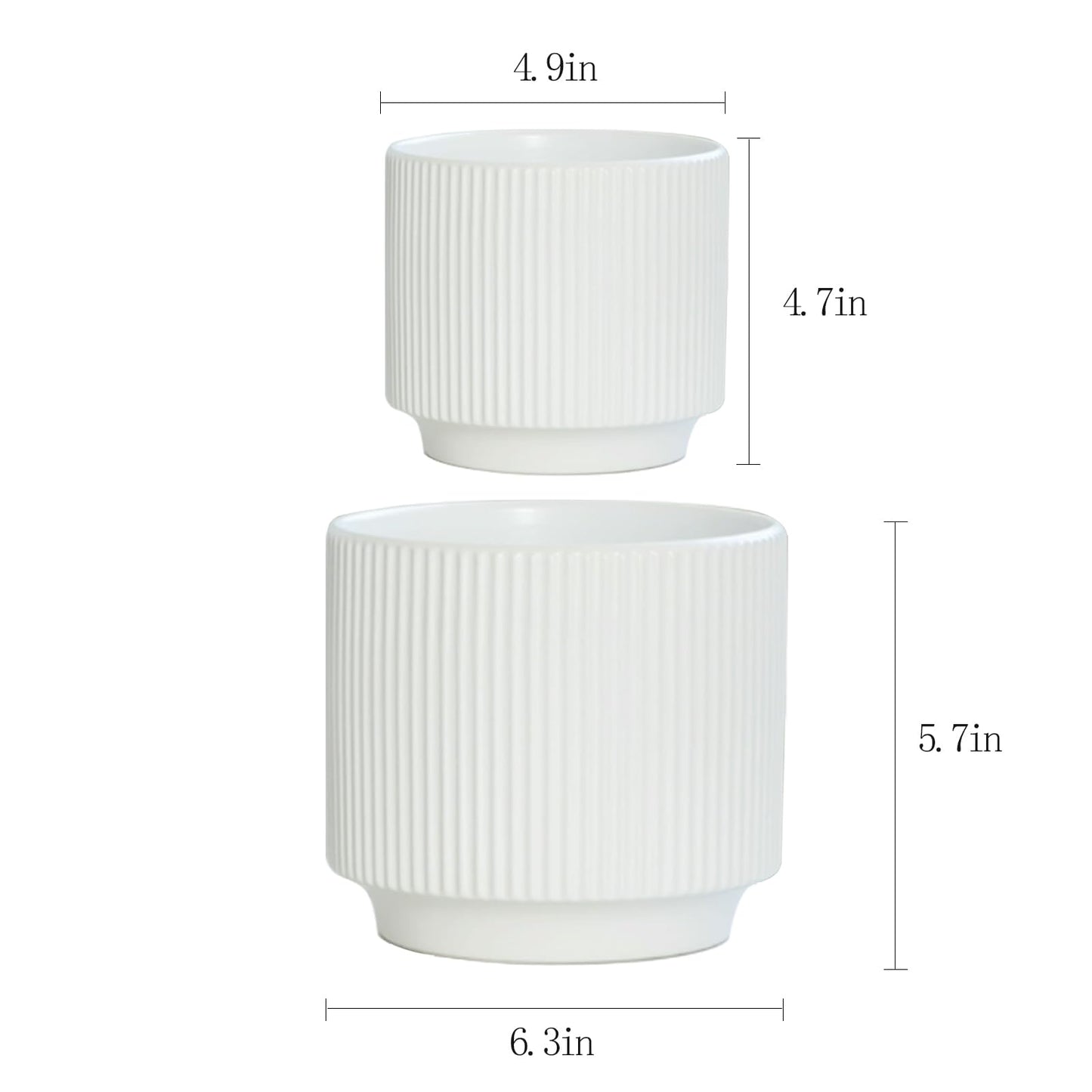 Puoyikt Ceramic 4.9+6.3 inch Planters, Modern Home and Office Flowerpot, Indoor and Outdoor Flowerpot with Drainage Hole (White)