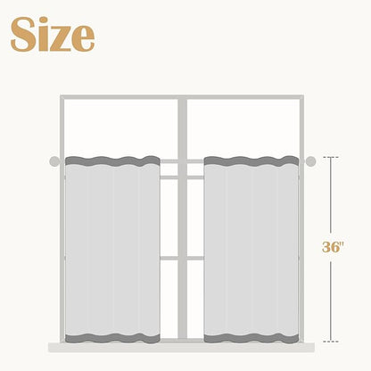 jinchan Tab Top Linen Kitchen Curtains 36 Inches Striped Tier Curtains Farmhouse Modern Cafe Style Small Window Treatments Airy Light Filtering Rod Pocket for Living Room Bathroom 2 Panels Beige