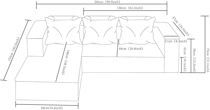 96 Inch Cloud Sectional Couch, Modern Modular Sectional Sofa