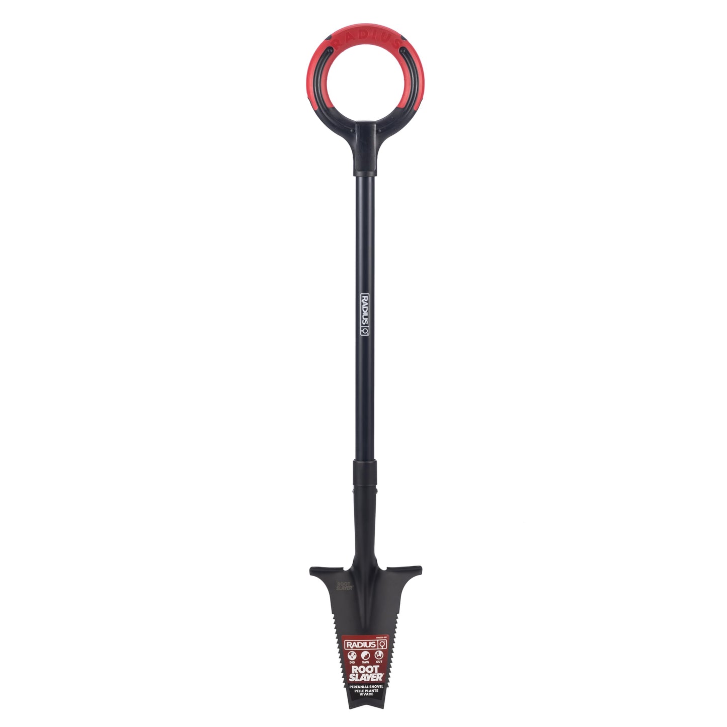 Root Slayer RS233 Perennial Garden Shovel with Serrated Blade for Digging and Root Cutting, Fiberglass Shaft, Heavy Duty Steel Spade, Black