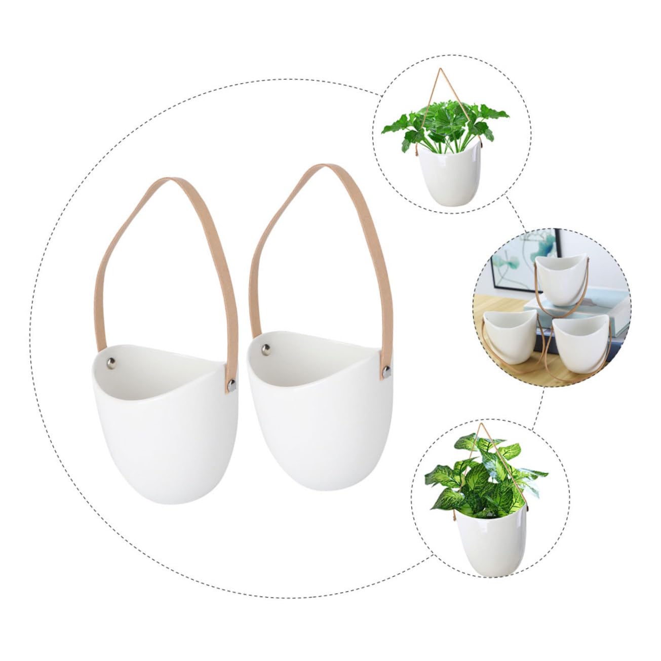 COLLBATH 2Pcs Ceramic Hanging Planter Indoor Modern Plant Hanger for Succulents Stylish Pot for Home Decor Wall-Mounted Flowerpot Garden Accessory