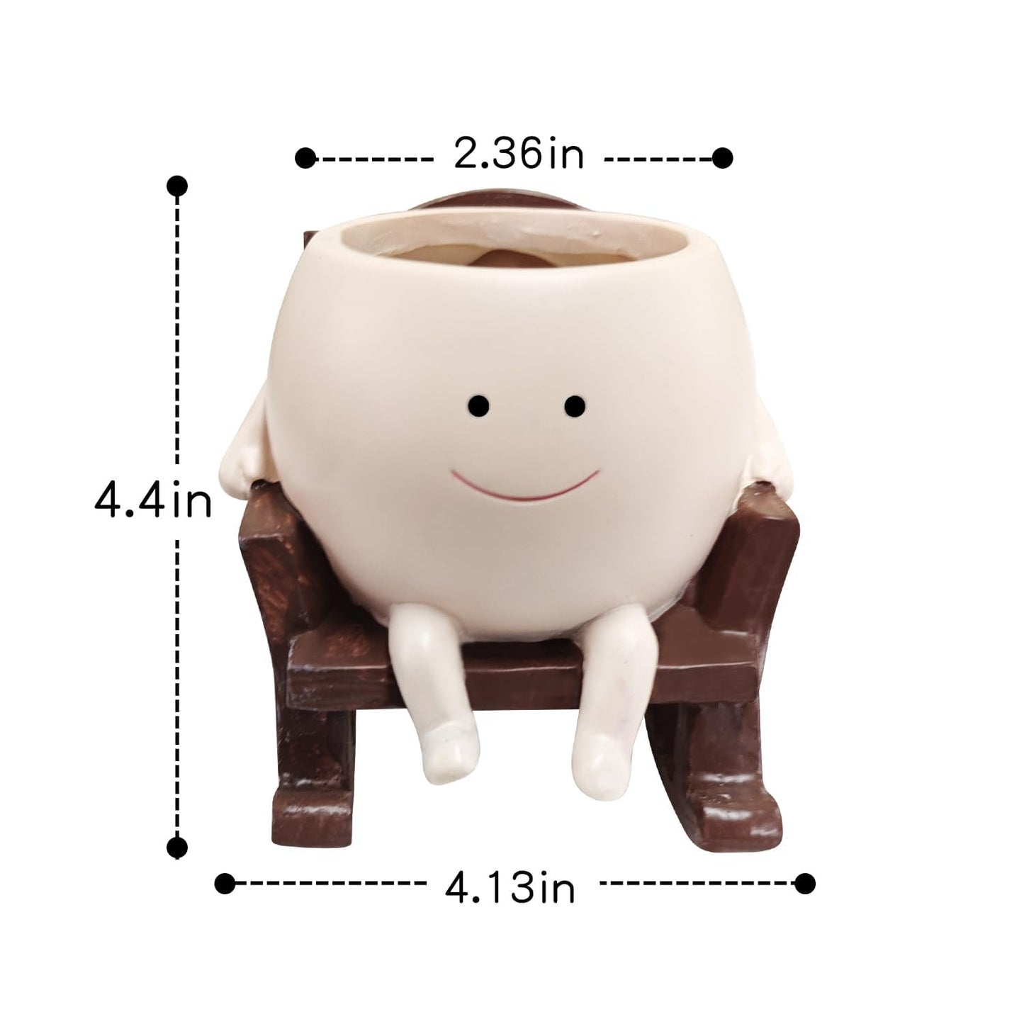 CASANIA Resin Rocking Chair Face Planter Funny Succulent Pots with Drainage Small Smiley Face Plant Pot for Indoor and Outdoor, Home Decor, Ideal Gift for Mother's Day, Christmas, Head Flower Pot
