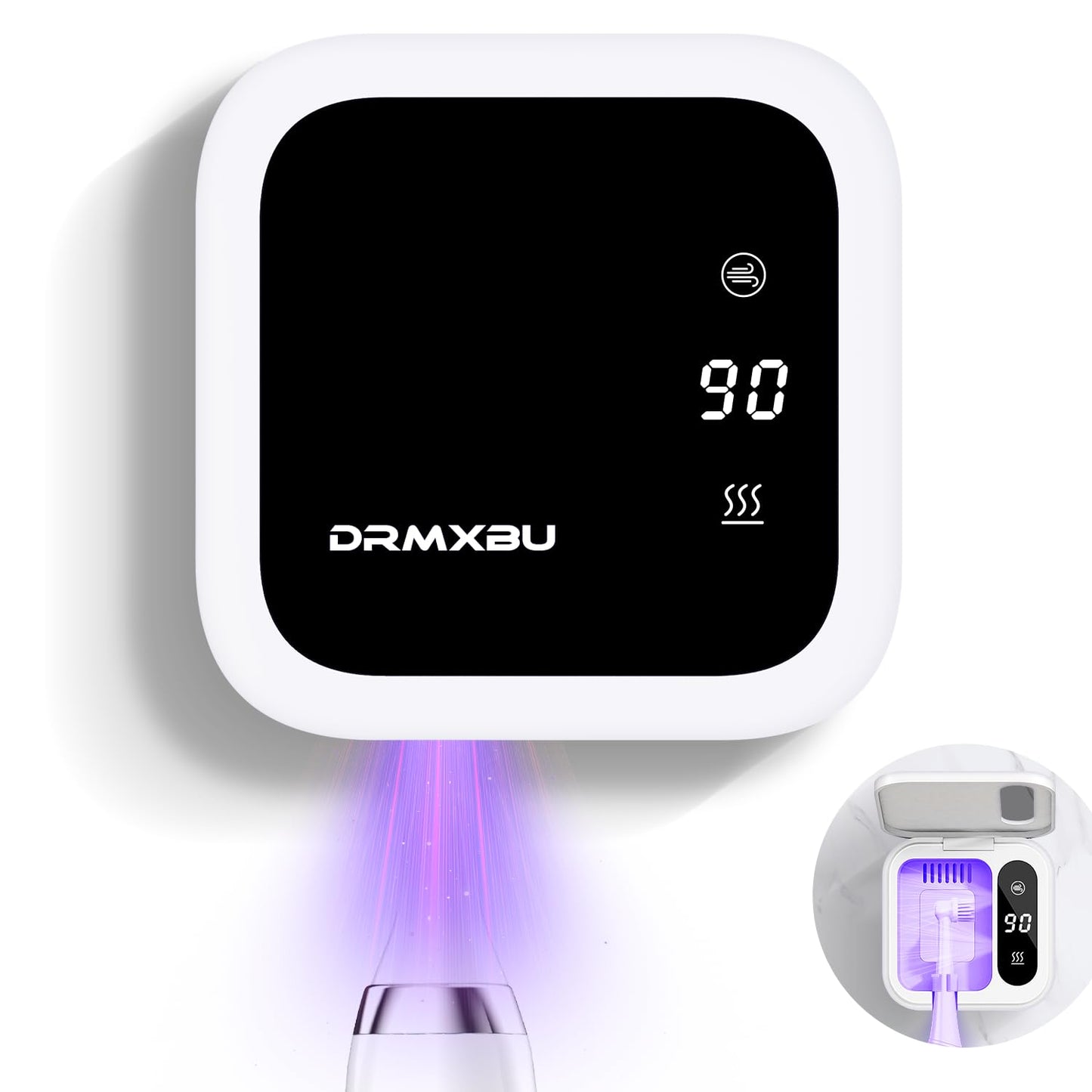 Toothbrush Sanitizer Case and Holders, DRMXBU Wall Mounted Toothbrush Holder with LED Screen, Rechargeable Travel Toothbrush Cleaner Case with Light Air Dry, Tooth Brush Covers for Bathrooms (White)