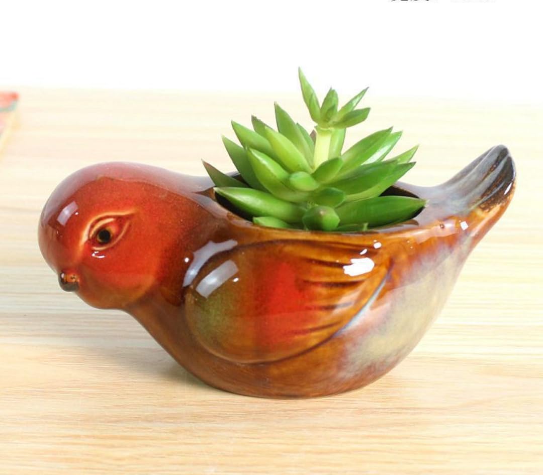 zmgmsmh Animal Shaped Planter Flower Pot Bird Shape Small Succulent pots with Drainage Ceramic Animal Planter, Indoor Plant Container Planter with Drainage Hole Home Office Desk Garden (Bird)