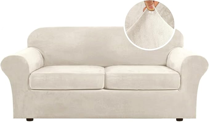 H.VERSAILTEX Real Velvet Plush 3 Piece Stretch Sofa Covers Couch Covers
