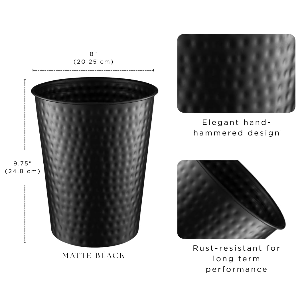 Monarch Abode Metal Bathroom Trash Can – Waste Basket for Bedroom, Office Desk, & Dorm, Hand Hammered, Durable Decorative Black Small Trash Can Bathroom Garbage Bin Wastebasket